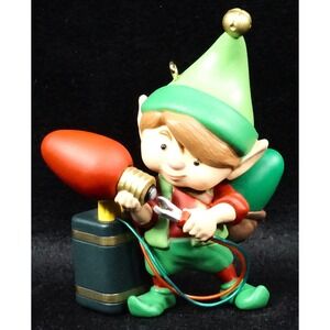 Hallmark 2013 North Pole Tree Trimmers #1 Elf w/ Light Tester Keepsake Ornament